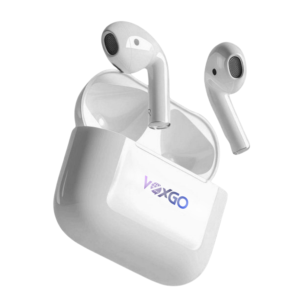 VoxGo translator earbuds and charging case